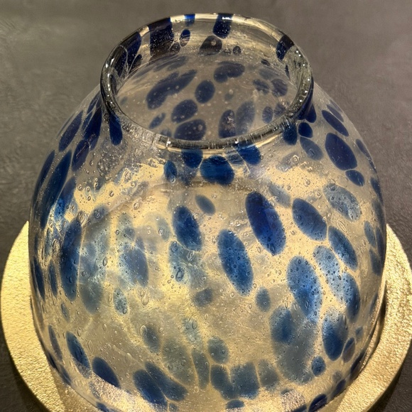 Anthropologie Other - Anthropologie Glass Candle Cloche Blue Confetti Golden-Tone Base